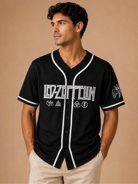 Vintage Led Zeppelin Black Embroidered Baseball Jersey M
